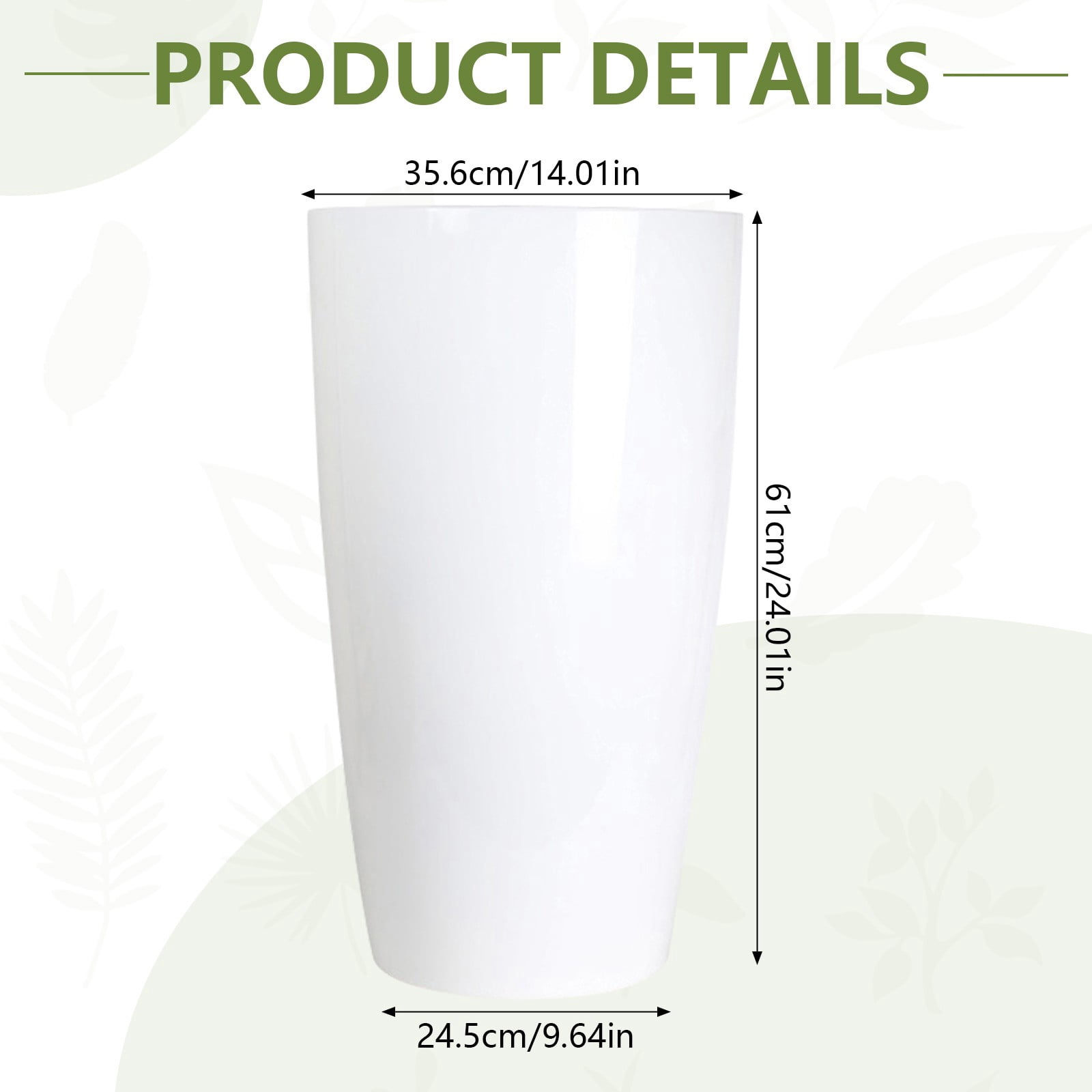 2 Pack 24" Tall Planters Sturdy Plant Flower Tree Pots for Indoor Outdoor Decor, White