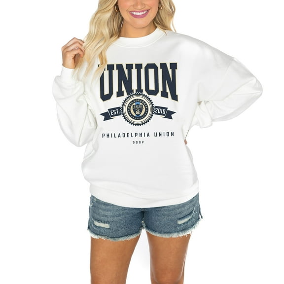 Women's Gameday Couture  White Philadelphia Union Crewneck Drop Shoulder Sweatshirt