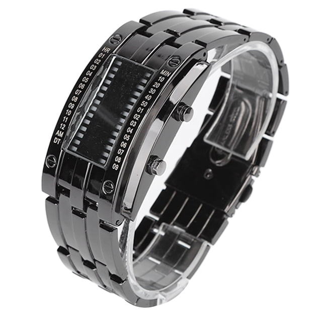 Men's LED Watch, Button Operation Binary Time Mode Display Alloy Waterproof Men's Watch For Party Men's Silver Black