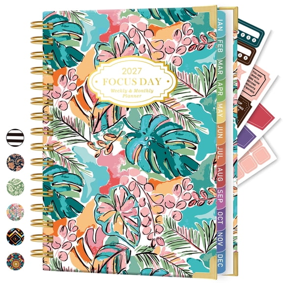 ROBCURSE 2027 Planner/Calendar, A5 Weekly and Monthly Planner from Jan 2027 to Dec 2027, with Ruler, Monthly Tabs, 4 Stickers, Inner Pocket, Hardcover Agenda Book for Office Home, 6.5" x 8.4"