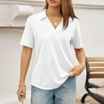 thumbnail image 6 of Qwertyu Women Polo Shirts Fitted Dressy Collared Short Sleeve Shirt Women V Neck Spring Business Office Work Blouses White S, 6 of 6