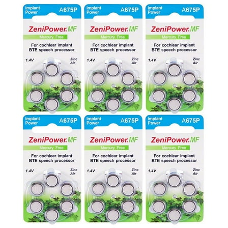 ZeniPower Mercury Free Cochlear Implant Batteries 36 Batteries