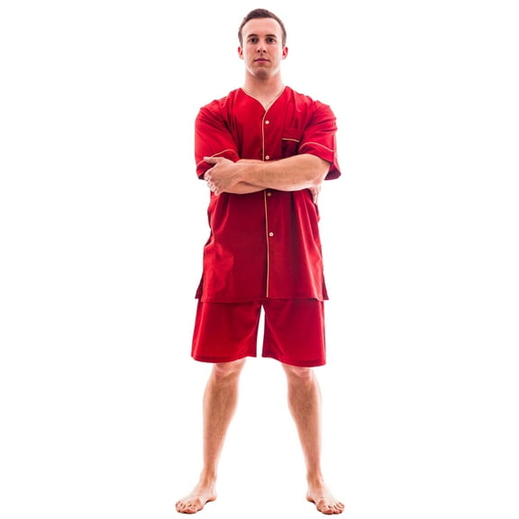 Up2date Fashion's Men's Woven Short-Sleeve Pajama Set with Shorts
