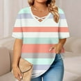 thumbnail image 2 of VEKDONE Plus Size T-Shirts for Women Plus Size Striped Color Block Blouse Summer Short Sleeve V-Neck Crisscross Front Tunic Tops Casual Loose Fit Shirts White XL, 2 of 6