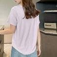 thumbnail image 3 of Olyvenn Stylish Womens Lounge T-Shirts Fashion V Neck Short Sleeve Solid Color Loose Tops Summer Lightweight Thin Comfy Tees Purple M, 3 of 4