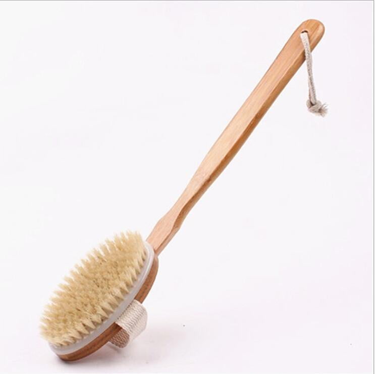 Back Brush, with Long Handle Made of Wood & Natural Bristles. As A Bath And Shower Brush. Perfect Body Care Gift for Men !, Natural Color, 41 * 6.5 Cm