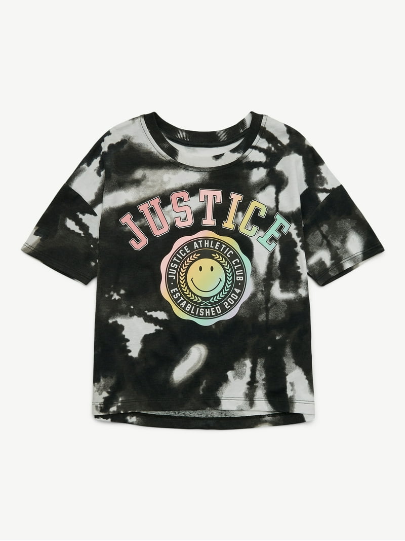 T-shirt Fille Justice Manches Courtes Volantées Tie-dye Logo Taille 8 Neuf