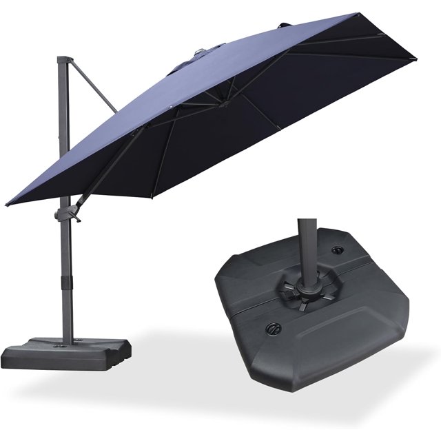 Parasol Déporté Carré 10 Pieds X 10 Pieds avec Base, Rotation à 360 Degrés et 8 Nervures en Métal Robuste pour Jardin, Terrasse, Piscine, Beige