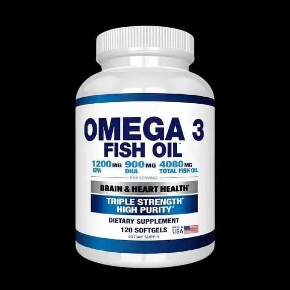 Wild Caught Omega 3 Fish Oil 120 Soft Gels High EPA 1200mg DHA 900mg Burpless Softgels