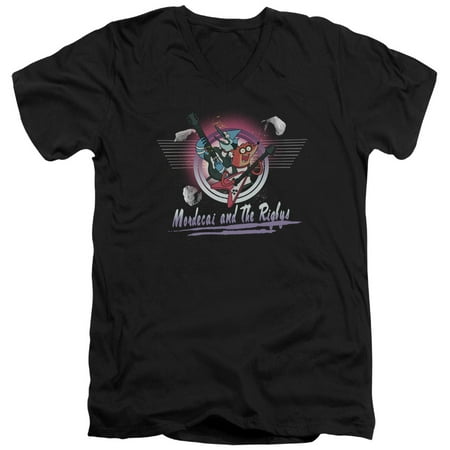 Trevco THE REGULAR SHOW MORDECAI & THE RIGBYS Black Adult Unisex V-Neck T-Shirt