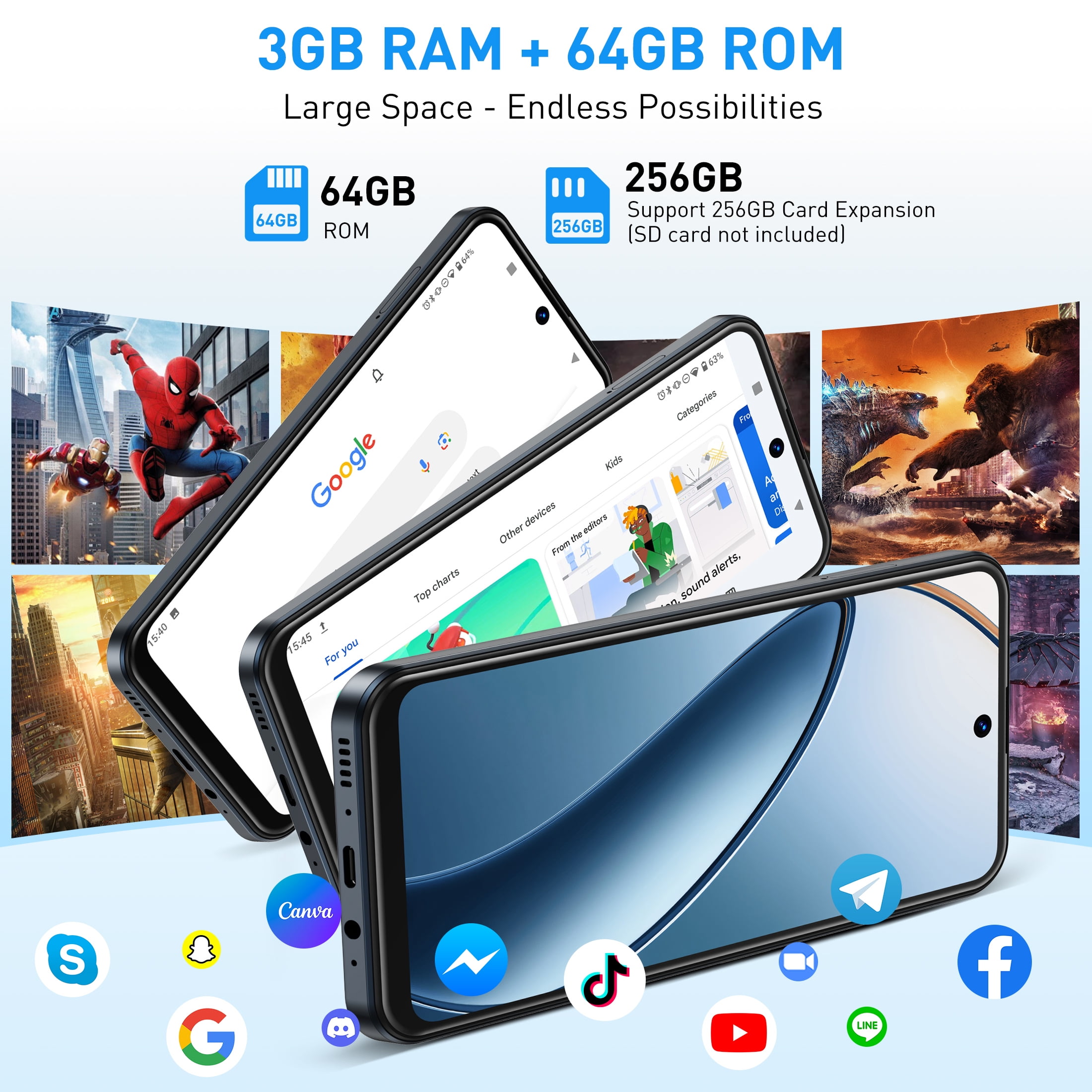 XGODY X31 4G Only T-Mobile Unlocked Android Phone, 64GB Unlocked Cell Phones,6.528" Smartphones, 4250mAh Battery, Navy Blue