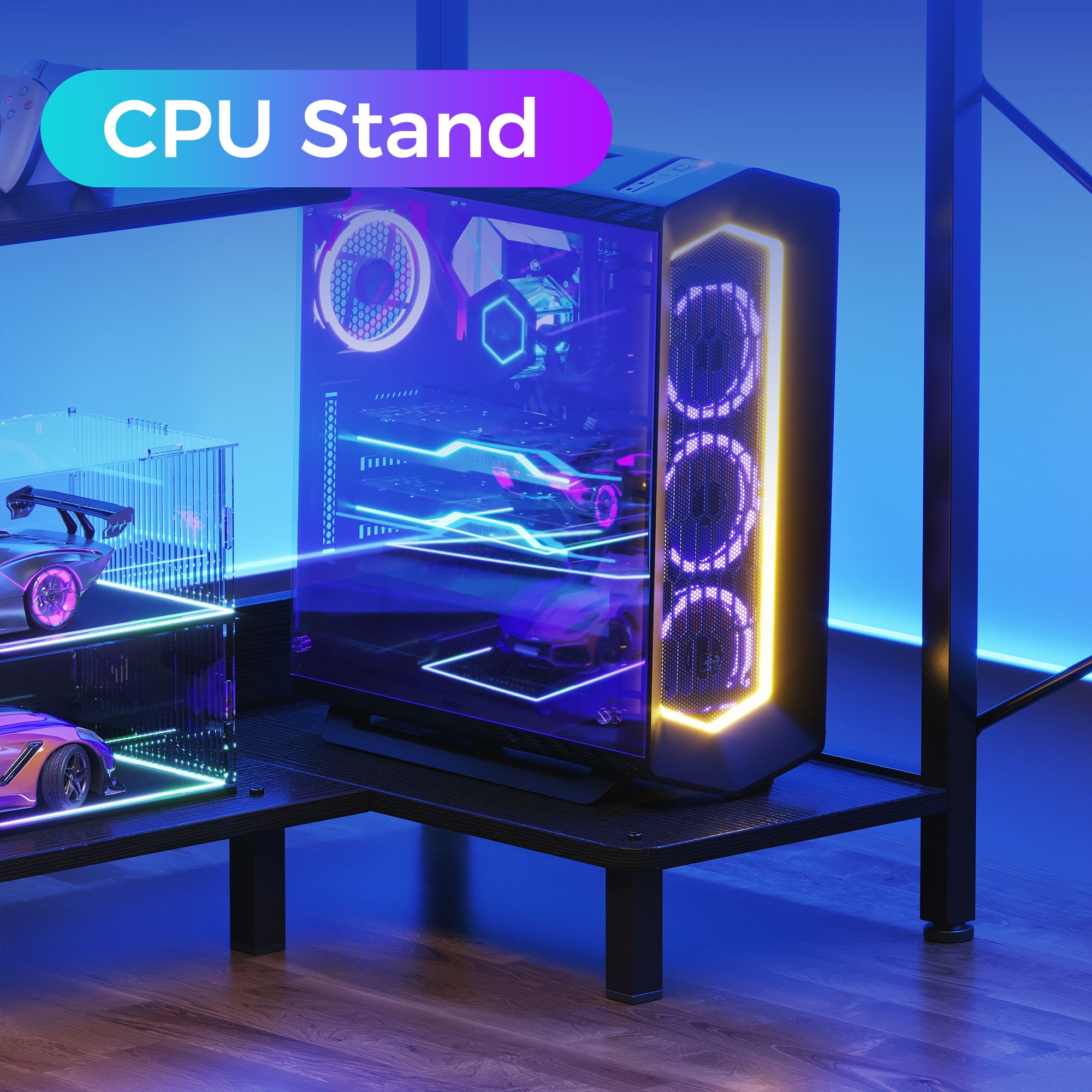 Casacomoda Computer Desk 40 Inch L Shaped with Storage Shelves & CPU Stand, Small Corner Gaming Desk with Headphone Hook, Black