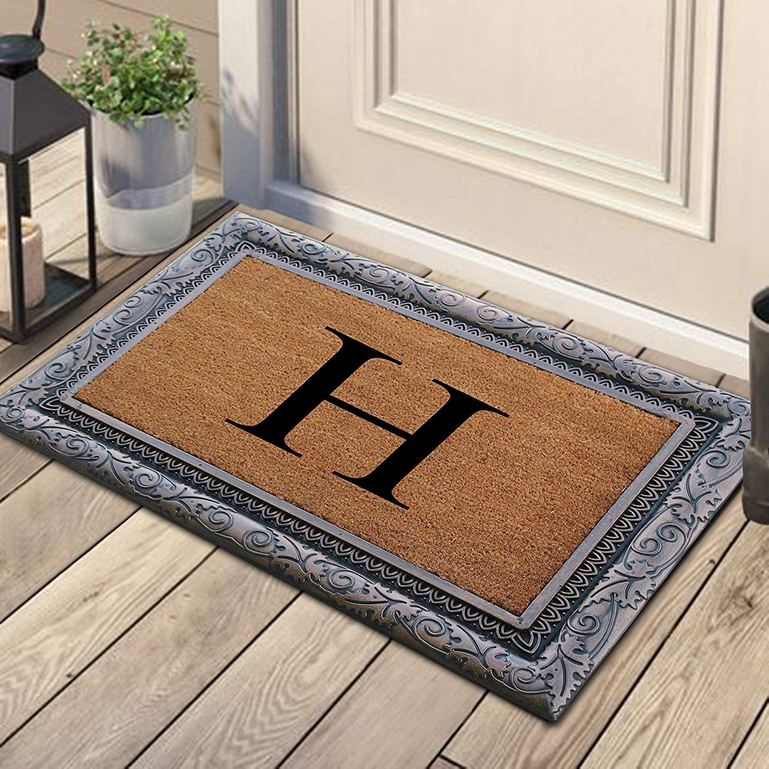 A1HC First Impression Rubber and Coir Albena 24" X 36" Bronze Finished Heavy Duty Monogrammed Doormat
