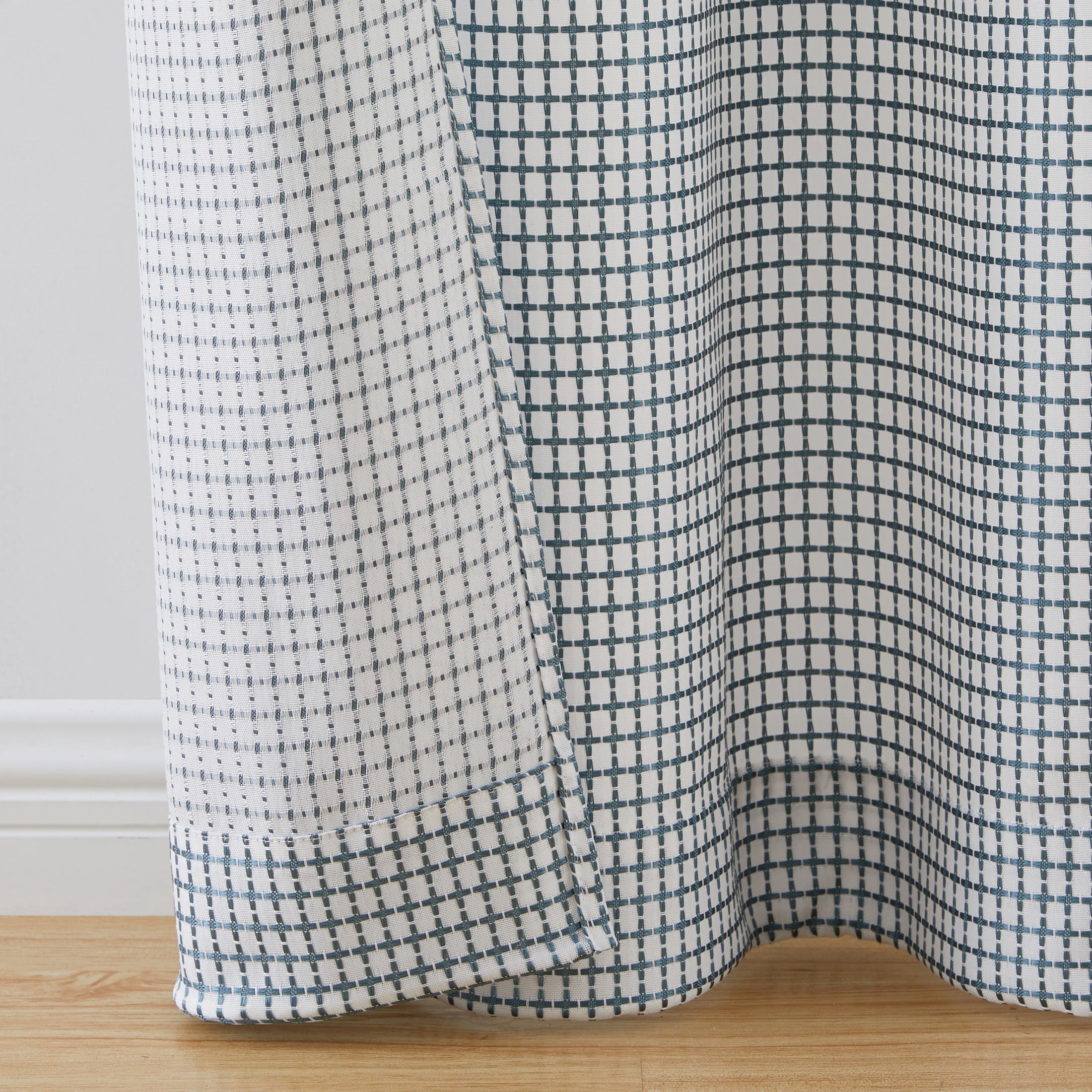 Modern Elements Hannah Modern Teal Grid Grommet Light Filtering Curtain Panel, 76" x 96" (2 Panels)