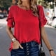 thumbnail image 4 of Top de cuello redondo de manga corta con encaje de color liso para primavera y verano para mujer OAVQHLG3B Store  lin121212, 4 of 5