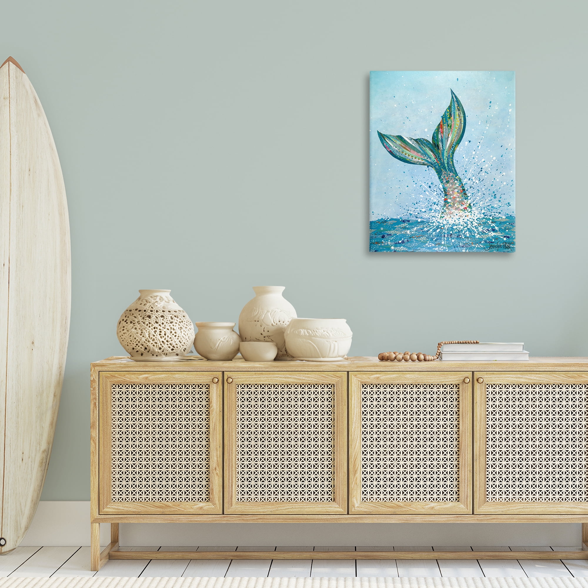 Stupell Industries Diving Mermaid Tail Fairy Tales & Fantasy Painting Gallery Wrapped Canvas Art Print Wall Art, 24 x 30
