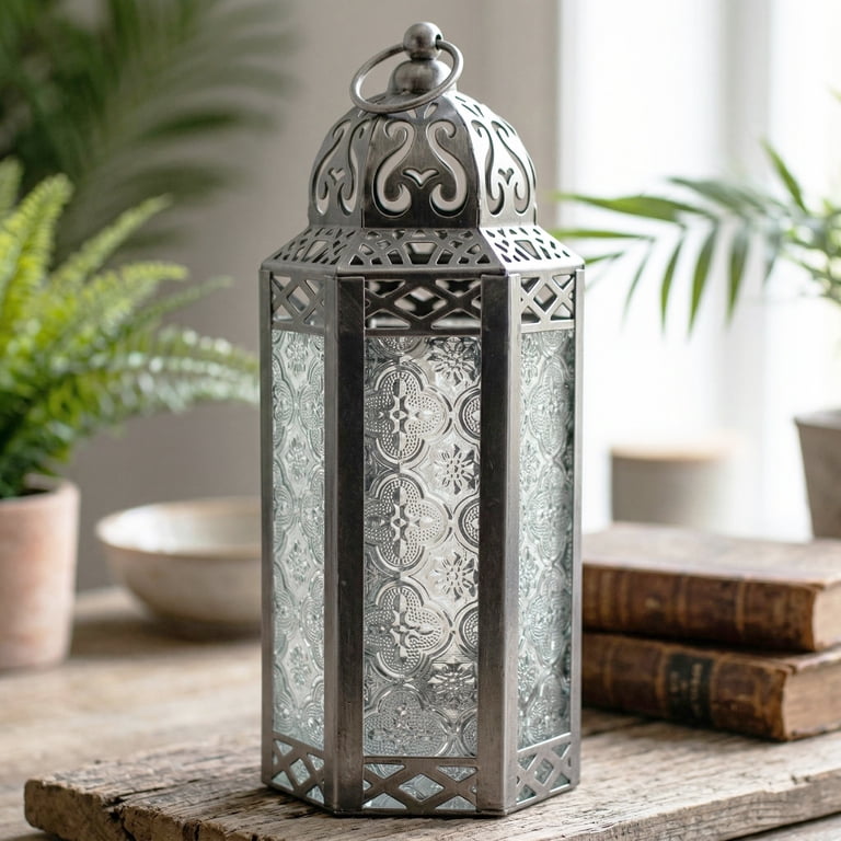 Vela Lanterns Moroccan Silver Lantern Candle Holder, 10.5" photo 2