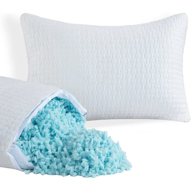 Bamboo Extra Firm Bed Pillows Set of 2 for Neck Pain Relief, Shredded