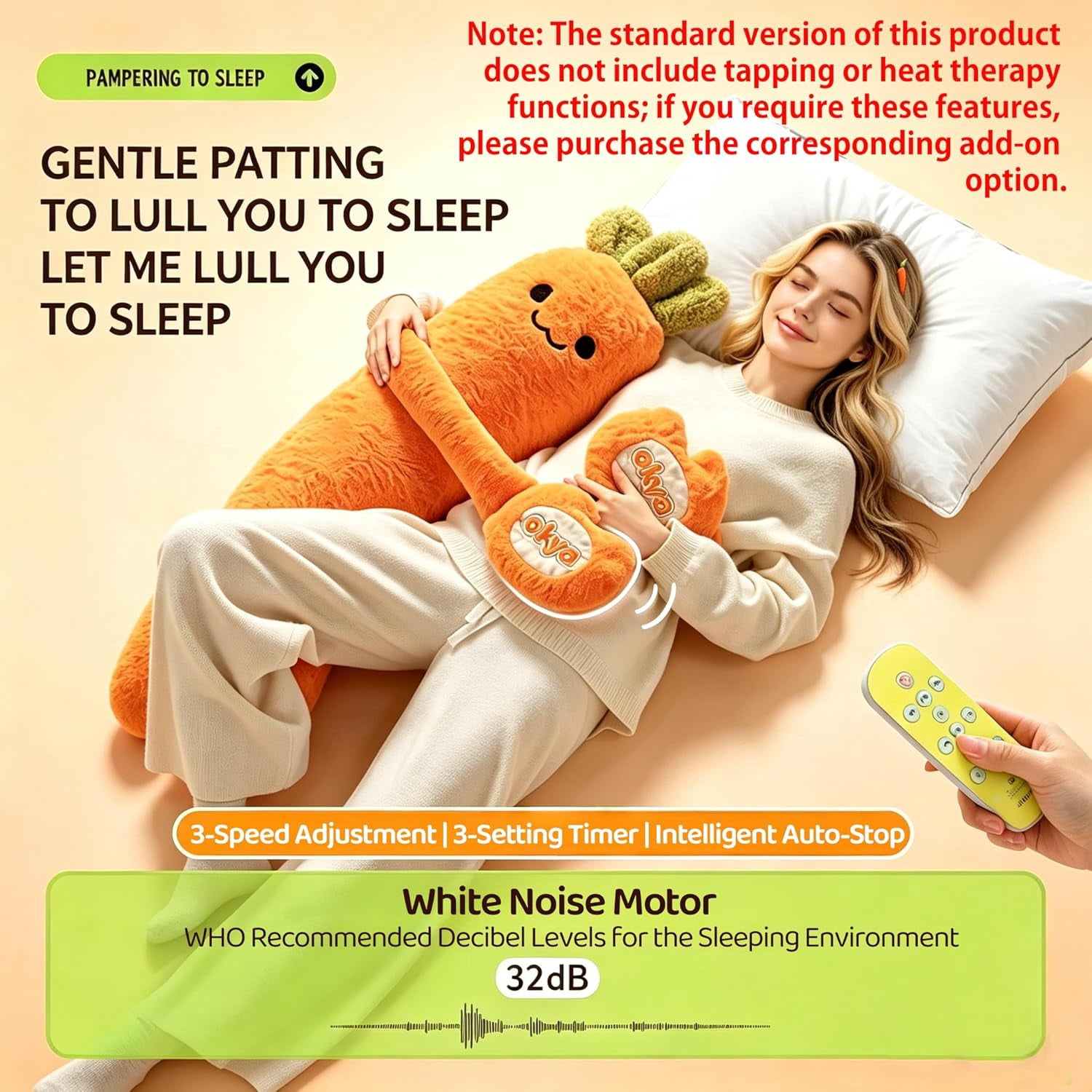 Hugging Patting Pillow for Adults, Carrot King Plush Buddy with Heating & Sleep Aid, Emotional Support Cuddle Soothe Tap Comfort Gift,patting,L