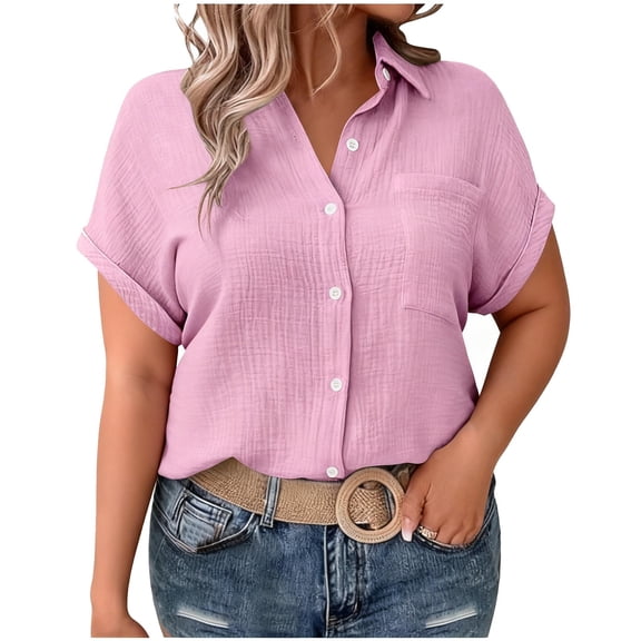 Women Button down Dress Gauze Shirts Casual Short Sleeve Collared Summer Causual Work Blouse Camping Tops