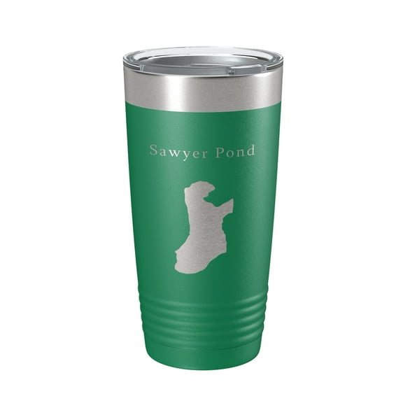 Sawyer Pond Tumbler Lake Map Travel Mug Insulated Laser Engraved Coffee Cup Maine 20 oz Green