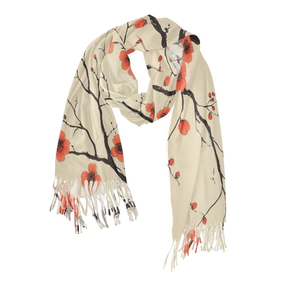 FORMRS Womens Scarf Winter Soft Long Big Warm Shawls Wrap Tassel Scarves, Red Floral Pattern