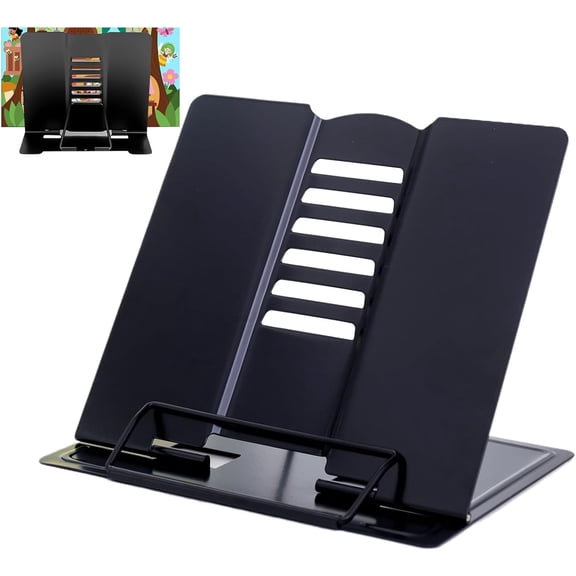 Small Desk Book Stand Metal Reading Rest Book Holder Adjustable Cookbook Documents Holder Portable Sturdy Bookstands for Recipes Textbooks Tablet Music Books