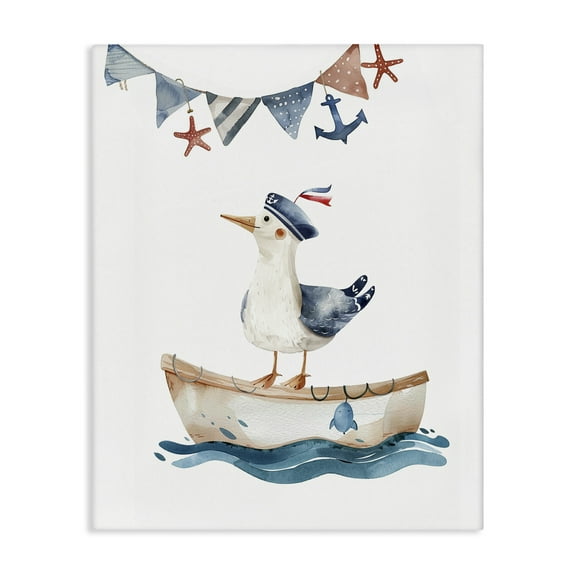 Stupell Industries Cute Sailor Seagull Animals Painting Wrapped Canvas Art Print Wall Art, 16 x 20