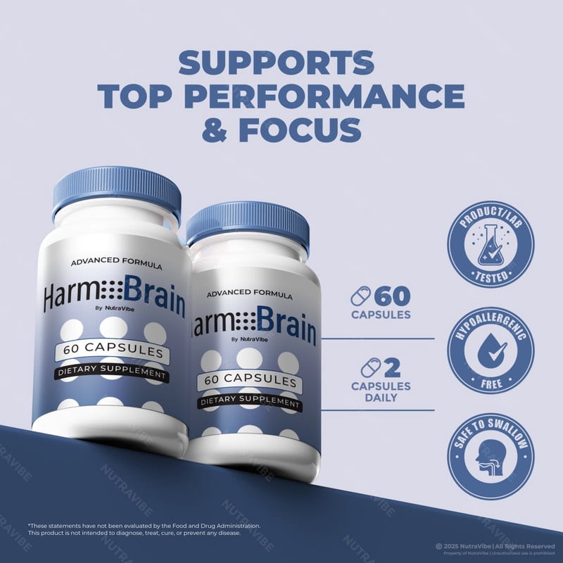 (2 Pack) HarmoBrain – Daily Formula with a Natural Blend to Help Maintain Focus, Memory & Concentration | Clean, Gentle, Easy-to-Swallow Harmo Brain Capsules for Everyday Sharpness (120 Capsules)