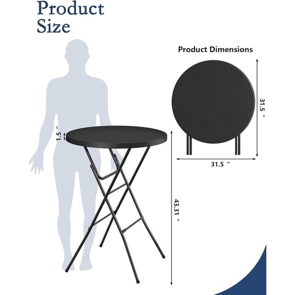 Round Folding Bar Table 32 Inch, 2 Pack Portable Plastic High Top Tables with Metal Frame for Parties Events Indoor Outdoor