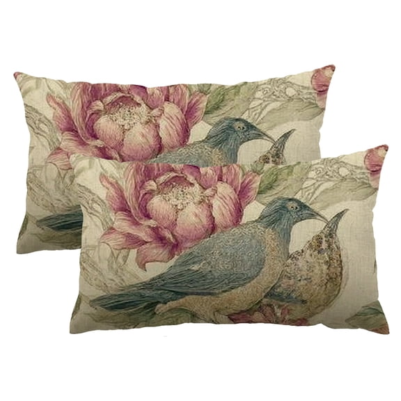 Heduofu Chinoiserie Flowers Birds Spring Throw Pillow Cover, 12 x 20 Inch Cushion Case Decoration for Sofa Couch Farmhouse Set of 2 12x20inch