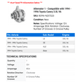 thumbnail image 2 of Alternator 1 - Compatible with 1994 - 1996 Toyota Camry 3.0L V6 1995, 2 of 2