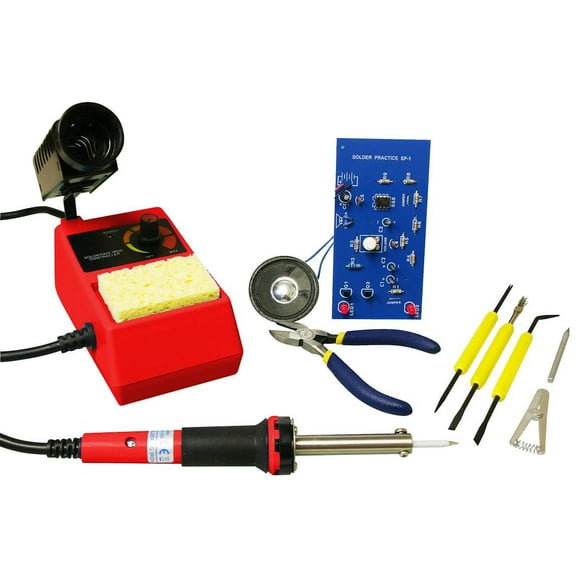 Elenco Deluxe Learn to Solder Kit | Fully Adjustable Soldering Station | Temperature Range: 350°-900°F | SL-75T2 Wedge Tip | ST-1 Side cutters | SE-1