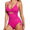 thumbnail image 2 of Sngxgn Women's Swimsuit Plunge Neckline Cutout Criss Cross Bathing Suit(Hot Pink,XXL), 2 of 7
