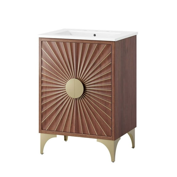 Sink Vanity Cabinet, White Walnut, Wood, Hotel Bedroom Bathroom, Modern Contemporary HB34665