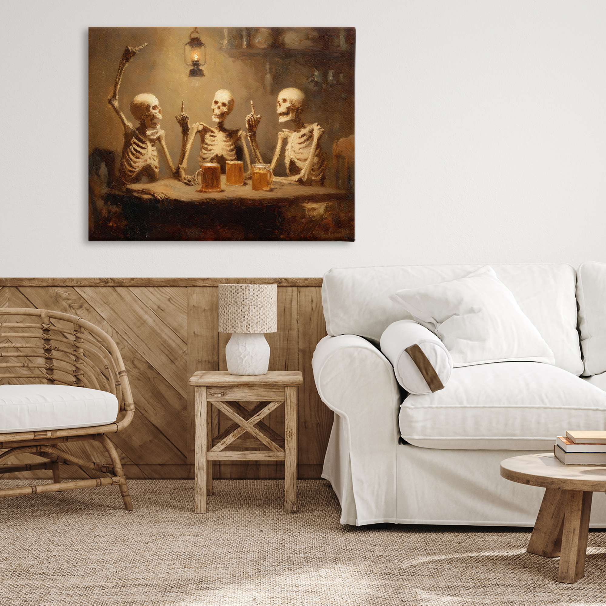 Skeletons Drinking at Tavern Canvas Wall Art, design by Arlington Prints