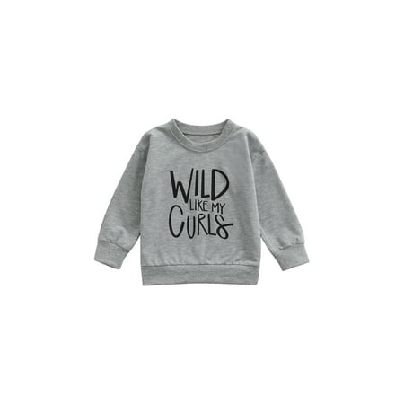 

Fanvereka Baby Sweatshirt Tops with WLID LIKE MY CURLS Letter Print Classic Round Neck Spring Clothing