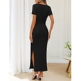 thumbnail image 5 of Merokeety Womens Summer Dresses V Neck Ruched Asymmetrical Side Slit Bodycon Maxi Dress Black xl, 5 of 5