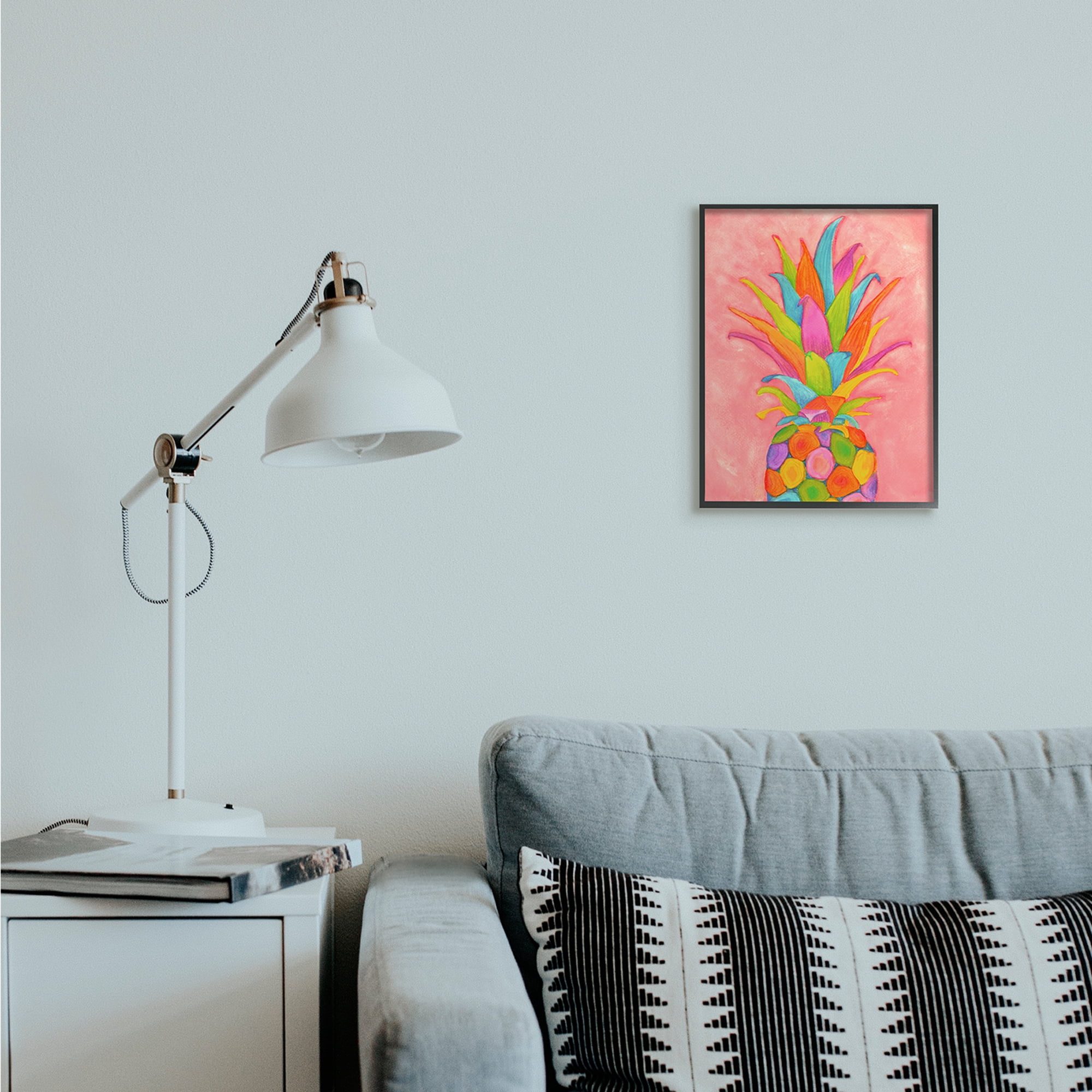Stupell Industries Vibrant Pineapple Fruit Fun Pink Blue Yellow Black Framed, 11 x 14, Design by Elvira Errico