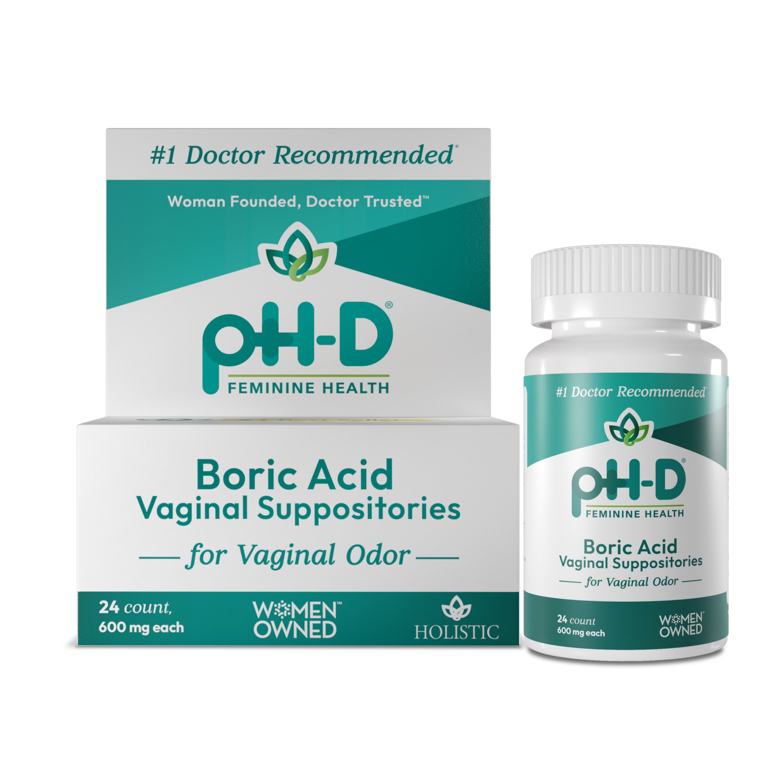pH-D Feminine Health, Boric Acid Vaginal Suppositories, 24 Ct