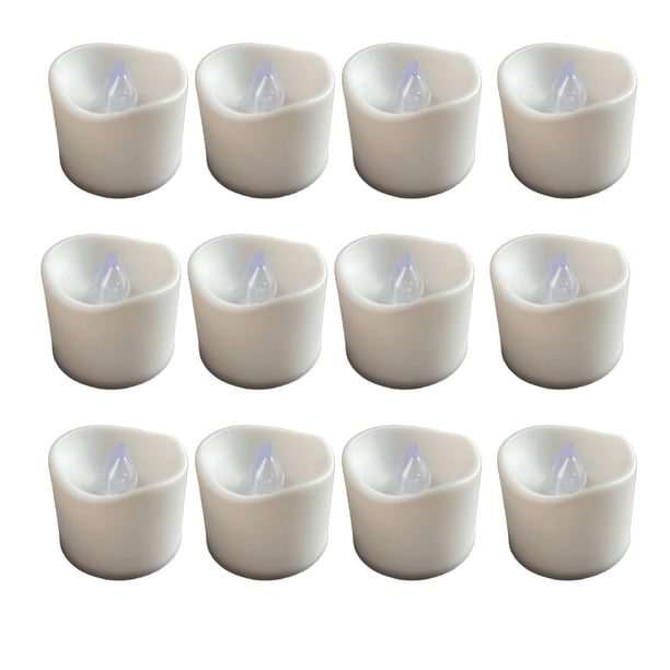 Luces de té sin llama que funcionan con pilas: vela votiva eléctrica parpadeante LED, paquete de 12 realistas y brillantes para celebraciones festivas y de temporada y regalos navideños Lámpara larga