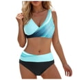 thumbnail image 4 of Women High Waisted Bikini Sets Two Piece Swimsuit Tummy Control Bathing Suit V Neck Swimwear Push Up Cross Swim Suit (Light Blue, XXL), 4 of 9