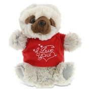 DolliBu I LOVE YOU Super Soft Plush Sloth Hand Puppet - Stuffed Animal with Red Shirt For Valentine, Anniversary, Romantic Date, Cute Wild Life Plush Toy Gift For Boyfriend or Girlfriend - 9.5"