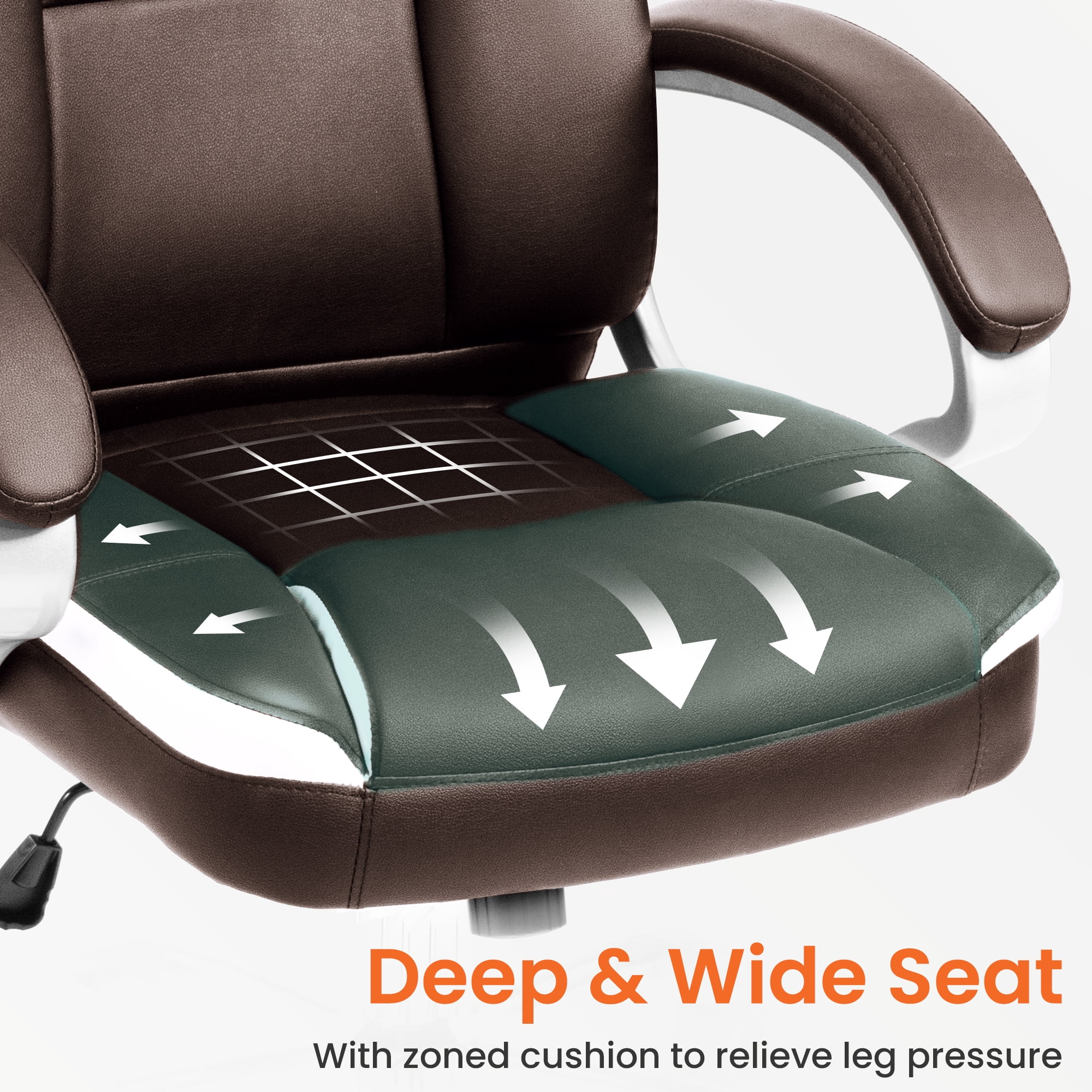 NEO CHAIR Home Office Chair, Heavy Duty Leather Office Chair, Ergonomic High Back Cushion Lumbar Back Support, Computer Desk Executive Chair for Work, 8 Hours Comfort, Brown