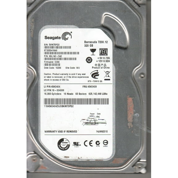 ST3320418AS, 5VM, WU, PN 9SL14C-542, FW CC66, Seagate 320GB SATA 3.5 Hard Drive