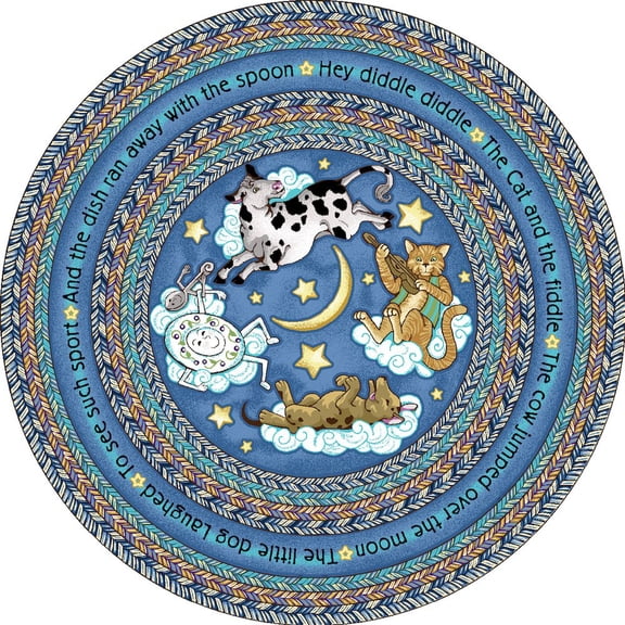 Joy Carpets Kid Essentials Hey Diddle Diddle 54" Round Indoor Area Rug in Color Blue