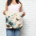 thumbnail image 2 of Teal Tulip Butterfly Pillow Covers 18x18 Inch Decorative Throw Pillow Cover, Turquoise Floral Farmhouse Beige Sofa Pillowcases Accent Cushion Case Home Decor Bedroom Living Room, 2 of 6