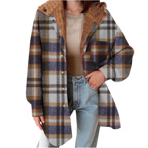 Abrigo informal de manga larga con capucha y chaquetas para mujer, otoño e invierno, con bolsillos con botones y empalme de celosía, abrigo informal de manga larga con capucha, abrigo de poliéster par