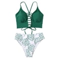 thumbnail image 1 of Gibobby Trajes de Baño para Mujer Traje de baño Bikini de triángulo dividido para mujer Conjunto de traje de baño de color sólido estampado(Verde,CH), 1 of 4