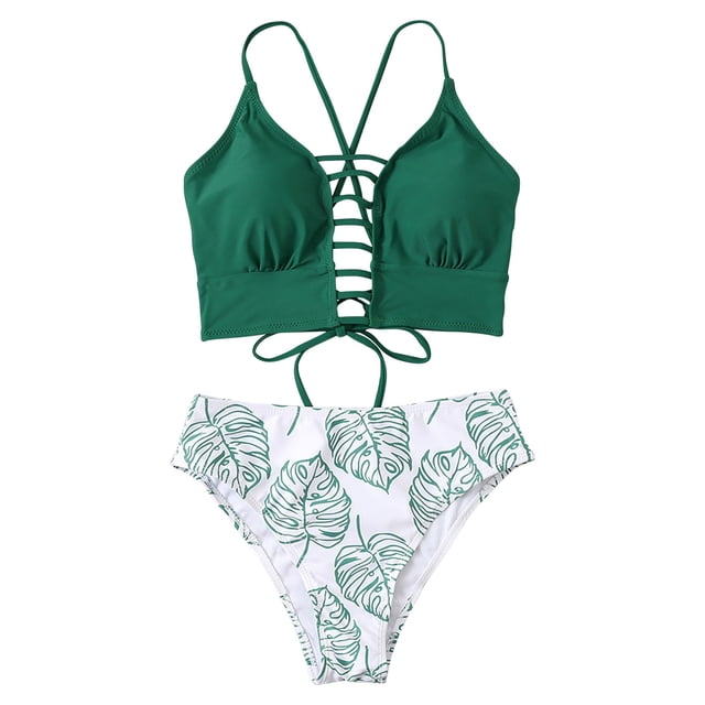 Gibobby Trajes de Baño para Mujer Traje de baño Bikini de triángulo dividido para mujer Conjunto de traje de baño de color sólido estampado(Verde,CH)